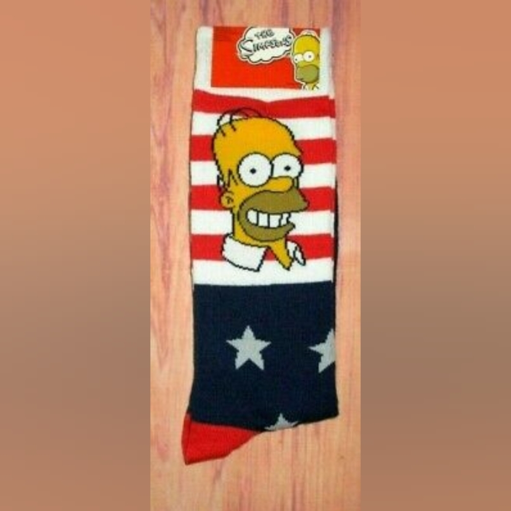 MENS THE SIMPSONS HOMER STARS AND STRIPES CREW SOCKS (SHOE SIZE 6-12)